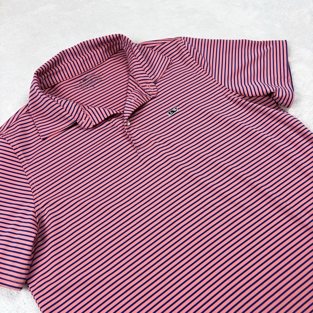 Vineyard Vines Polo Shirt Womens L Pink Striped Embroidered Whale Stretch